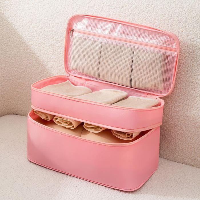 Gambar U-Living Tas Travel Pakaian Dalam Double Layer Bag Organizer Underwear Serbaguna Dengan Sekat Tahan Air TT031 - Organizer 2T - Pink dari U-Living Official Store undefined Tokopedia