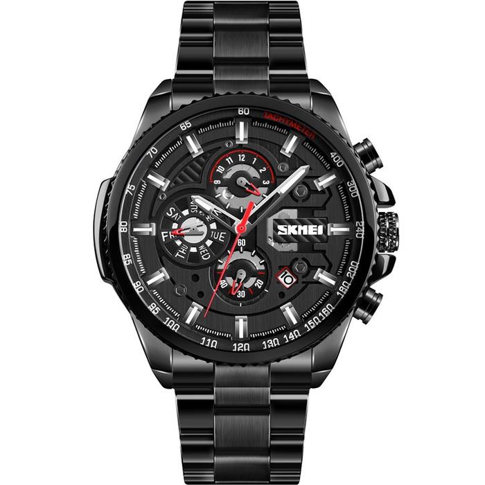 SKMEI M023 Original Jam Tangan Pria Rantai Besi Automatic Analog 30M Tahan  Air BLACK