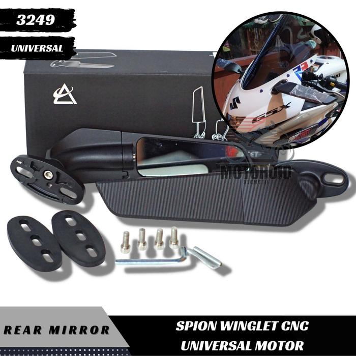 Gambar SPION WINGLET STEALTH BLACK XMAX R15V3 CBR150R NINJA 250 FI CBR 250R ZX25R R25 R15 RR GSX R150 R15 V2 - S-3249, REAR-MIRROR dari NANNO PARTS undefined Tokopedia