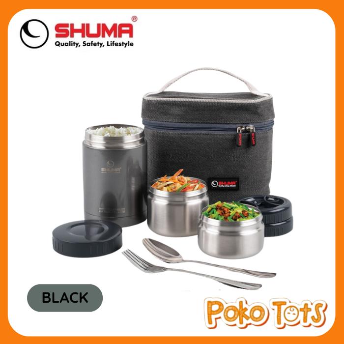 Gambar Shuma Vacuum Insulated Lunch Box Set SH6-LBM1100S Rantang Makan Stainless Shuma - Black dari Poko Tots undefined Tokopedia