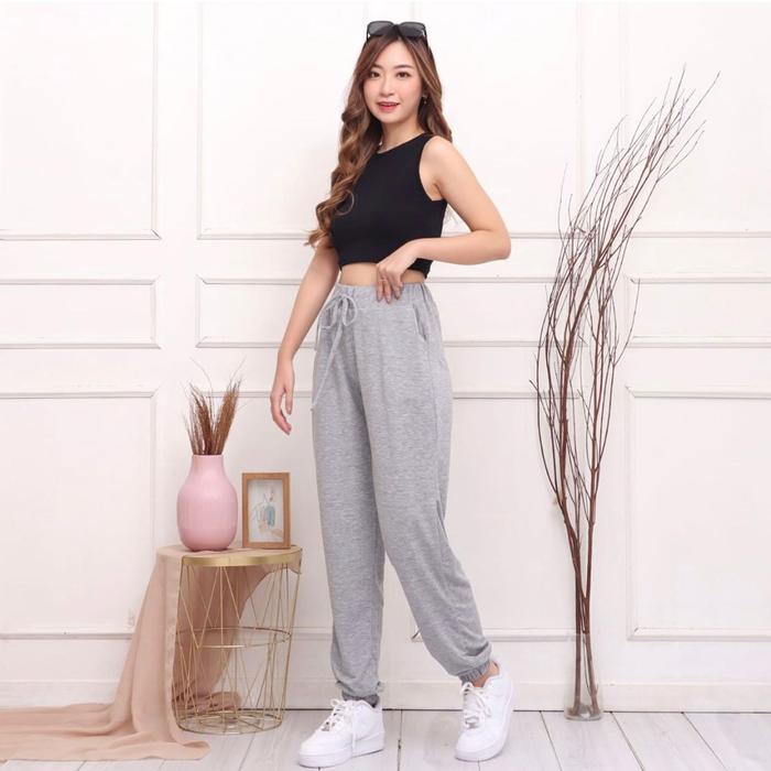 Gambar DLINE - Celana Jogger Katun Panjang - Freya Jogger Pants - Sweatpants Katun Wanita Sport - Abu Muda dari DLINE OS undefined Tokopedia