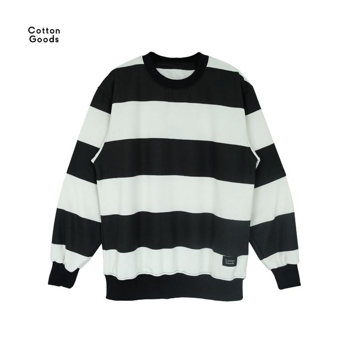 Gambar Cotton Goods Sweater Crewneck Oversized Striped Fleece Unisex - BLACK WHITE, M dari Cotton Goods undefined Tokopedia