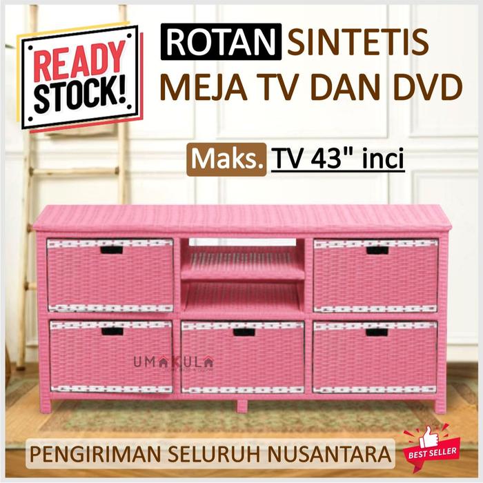 Gambar Rak Lemari Rotan Sintetis 5 Laci Buffet Bufet Meja TV 43 inci Ruang Tamu Minimalis Murah Terbaru Furniture - Baby Pink dari UMAKULA undefined Tokopedia