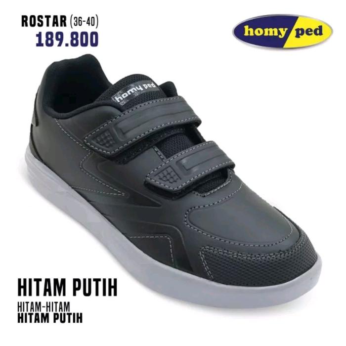 Gambar TERBARU SEPATU SEKOLAH UKURAN BESAR, HOMYPED ROSTAR BELVA-01  Sz 36-40 ORIGINAL Casual Shoes Sneakers Hitam Black Pria Wanita - ROSTAR Hitam Putih, 36 dari UNGKU JAYA undefined Tokopedia