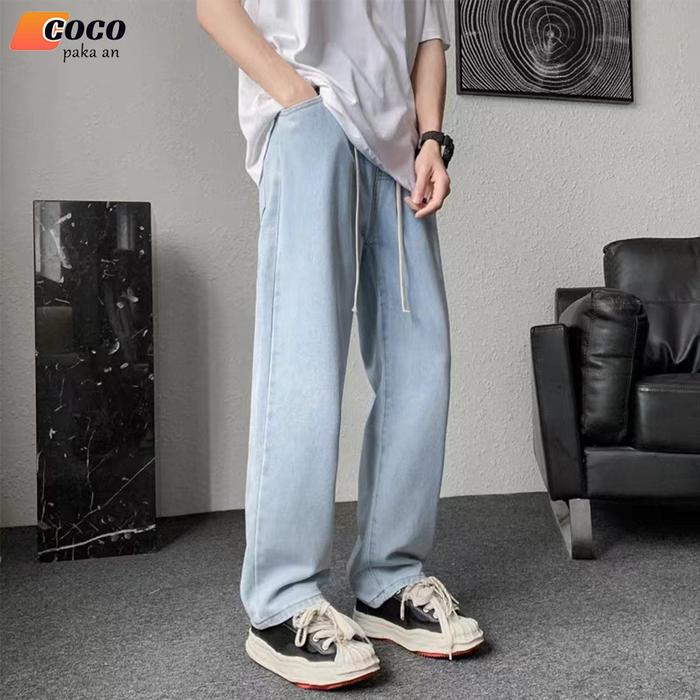 Gambar Celana panjang pria Jeans pria Pinggang karet Celana kulot pria oversize Jeans panjang pria Baggy pants Celana di bawah mata kaki straight denim loose  remaja  Fit Dewasa - Biru muda, M dari COCO pakaian undefined Tokopedia