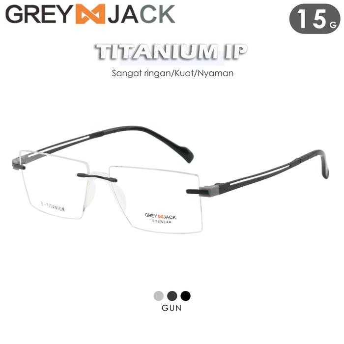 Gambar Grey Jack Frame Kacamata Titanium Frameless Square Elegant Bisa minus fashion Mewah Pria dan Wanita Dewasa T-0040 - GUN, Fram Saja  dari Grey Jack Eyewear undefined Tokopedia