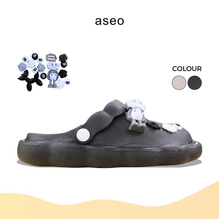 Gambar Aseo Sandal Wanita Kekinian Baim Kodok Korean Style Lebaran 2025 Import Simpel Viral OOTD Anti Slip Keren Elegan Terbaru H135 Black Karet Sendal - Black, 36/37 dari aseo.ofc undefined Tokopedia