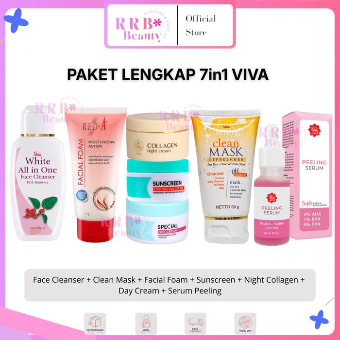 Gambar RRB Paket Komplit 7in1 Viva Cosmetics Flek Glowing Kulit Perawatan Hitam Serum Cream Berjerawat Harian BPOM - LENGKAP 7in1 PEELING dari RRB Beauty 88 undefined Tokopedia