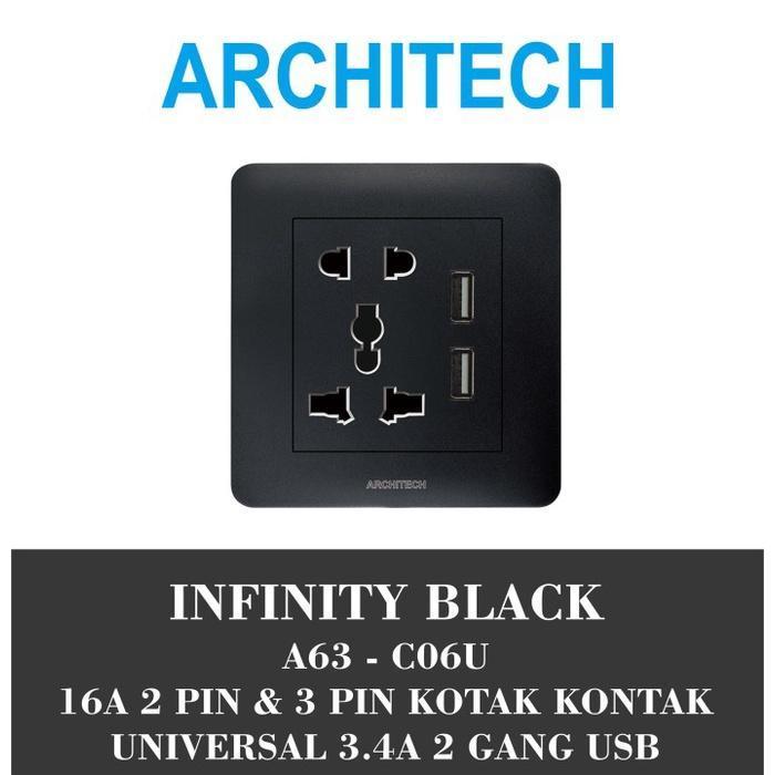 Gambar ARCHITECH INFINITY BLACK / SAKLAR USB / COLOKAN A63 NEW 2.3  / STOP KONTAK - UNIVERSAL 2 USB dari ARCHITECH INDONESIA undefined Tokopedia