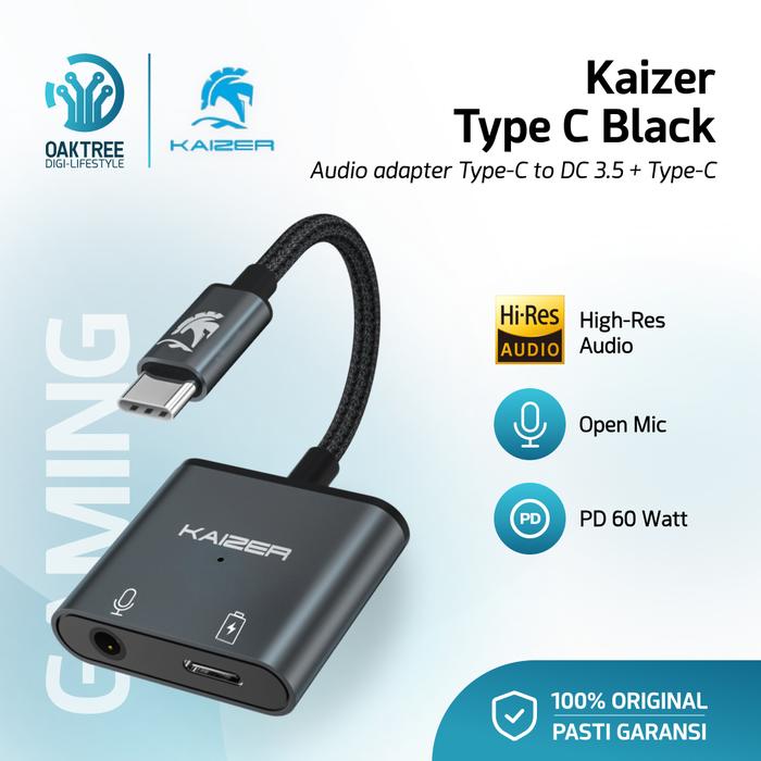 Gambar Kaizer Splitter Type C to DC 3.5mm Audio Jack Splitter Audio PD 60W Open Mic - Hitam dari Oaktree undefined Tokopedia