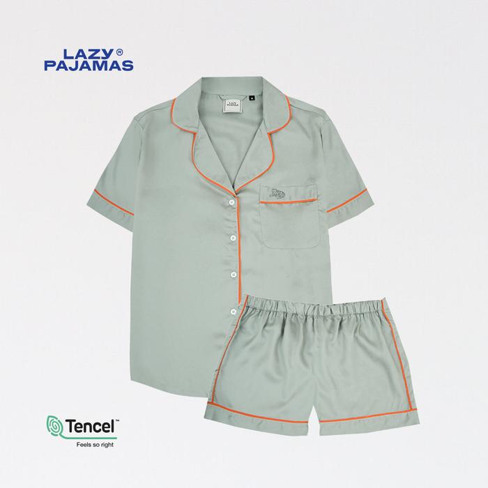 Gambar Lazy Pajamas® Tencel™ Silk Pajamas - Fern & Tangerine | Piyama | Baju Tidur - L dari Lazy Pajamas undefined Tokopedia