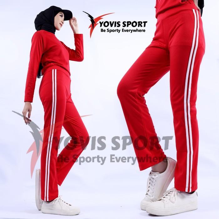 Gambar celana senam panjang wanita / celana olahraga perempuan / celana training / legging olahraga merah lis putih Zumba Sport - merah lis putih, L dari sport.malintang undefined Tokopedia