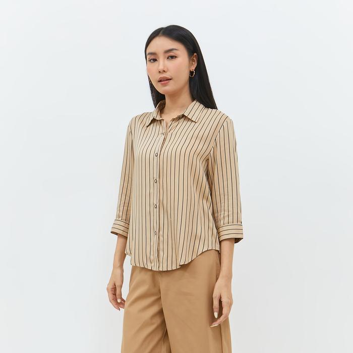 Gambar Geela Official - Jayanti Brown Stripe Shirt (G.13153) | Kemeja Wanita - coklat, s dari Geela Fashion undefined Tokopedia