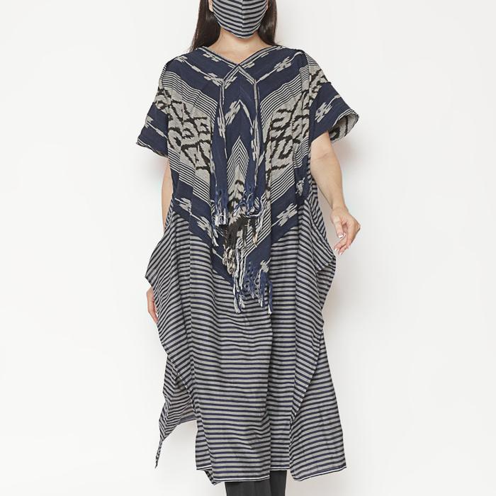 Gambar Batik Etniq Craft Jhoana Oversize Dress Tenun Lurik Set Masker-Navy dari Batik Etniq Craft undefined Tokopedia