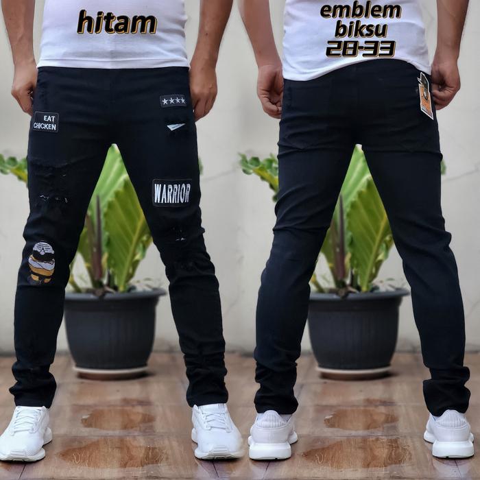 Gambar Celana jeans sobek lutut emblem biksu Celana Jeans Pria Slimfit Ripped Denim Distro Terbaru Jeans Levis Panjang Hitam Murah Pensil Soft Jeans Skinny Pria Terlaris - hitam, 28 dari Ammora Clothes88 undefined Tokopedia