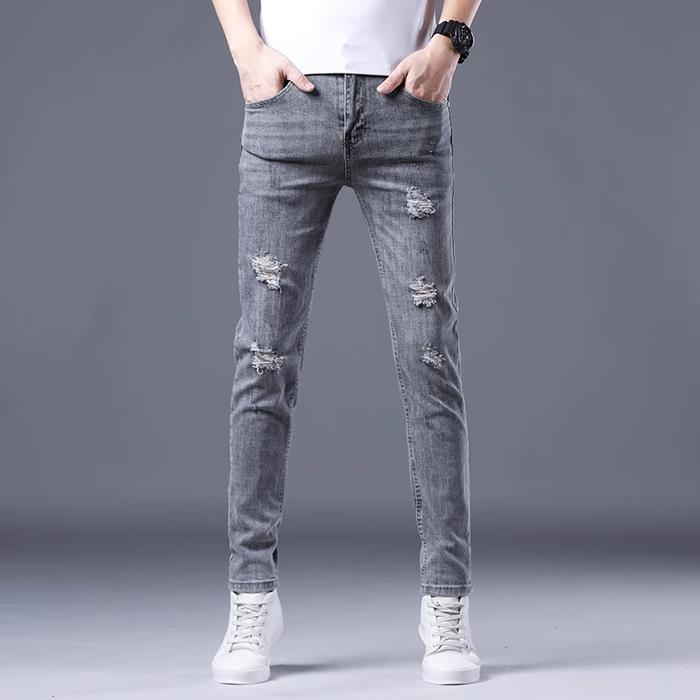 Gambar Celana jeans cowok panjang pria ripped Stretch denim sobek laki laki dewasa skinny cowo outfit men pensil cowok robek Slim-fitting Slimfit Hitam Distro - 017abu, 4XL=38 dari coolboy.id undefined Tokopedia