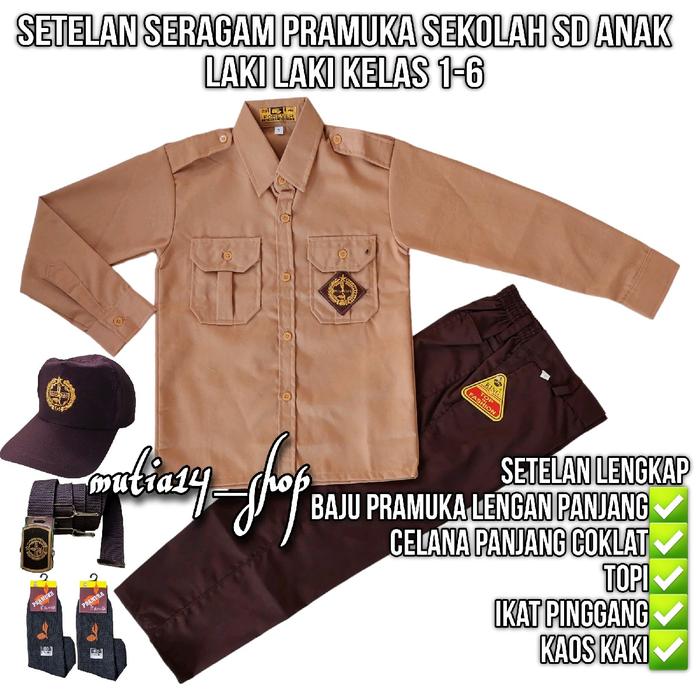 Gambar setelan seragam pramuka Penggalang sekolah SD anak laki laki baju lengan panjang celana panjang pakaian seragam pramuka SD kelas 1-6 - 6 tahun, SET TANPA TOPI dari mutia14-shop undefined Tokopedia