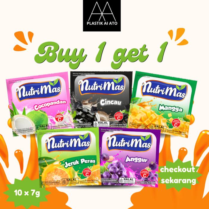 Gambar Nutrimas Renceng promo buy 1 get 1 10 sachet x 7g/ Harga Grosir untuk warung rasa buah/ cocopandan / cincau / mangga / jeruk peras / anggur / minuman serbuk / nutrisari / marimas / bubuk minuman rasa Air Instan Gula Drink - cocopandan dari TOKO PLASTIK AA undefined Tokopedia