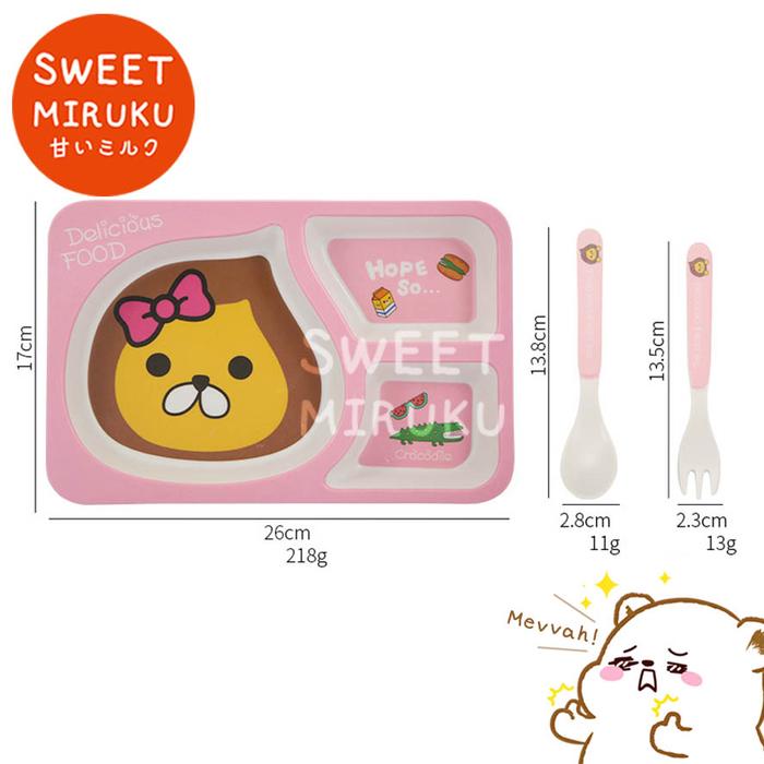 Gambar SET ALAT MAKAN ANAK CHARACTER LION LUCU BAMBOO FIBER FEEDING SEKAT 3 - Pink dari Sweet Miruku undefined Tokopedia