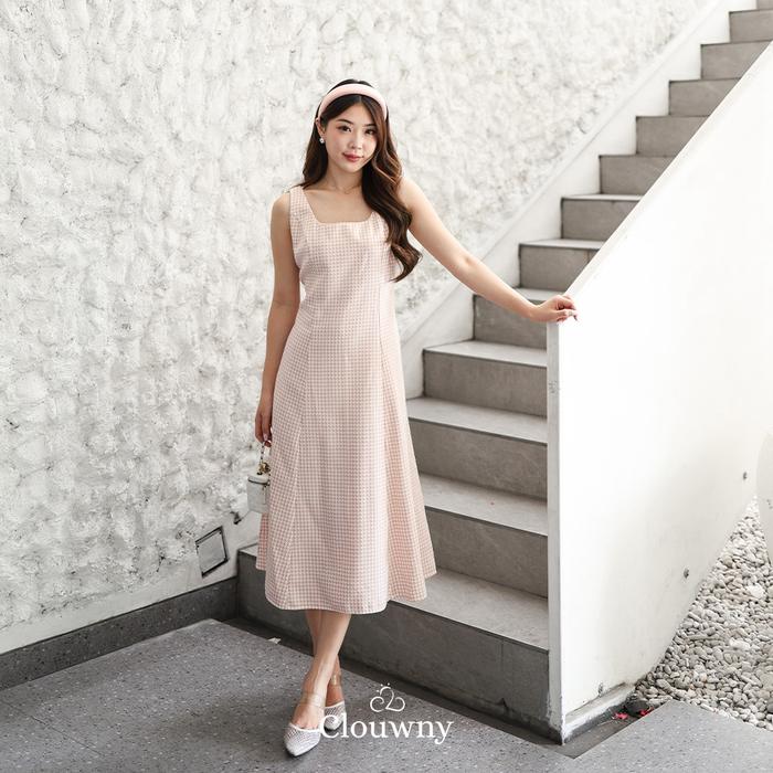 Gambar Clouwny Callaia Houndstooth Dress Wanita Sleeveles Elegant Classy Korean Look Fit to L - Pink dari CLOUWNY undefined Tokopedia