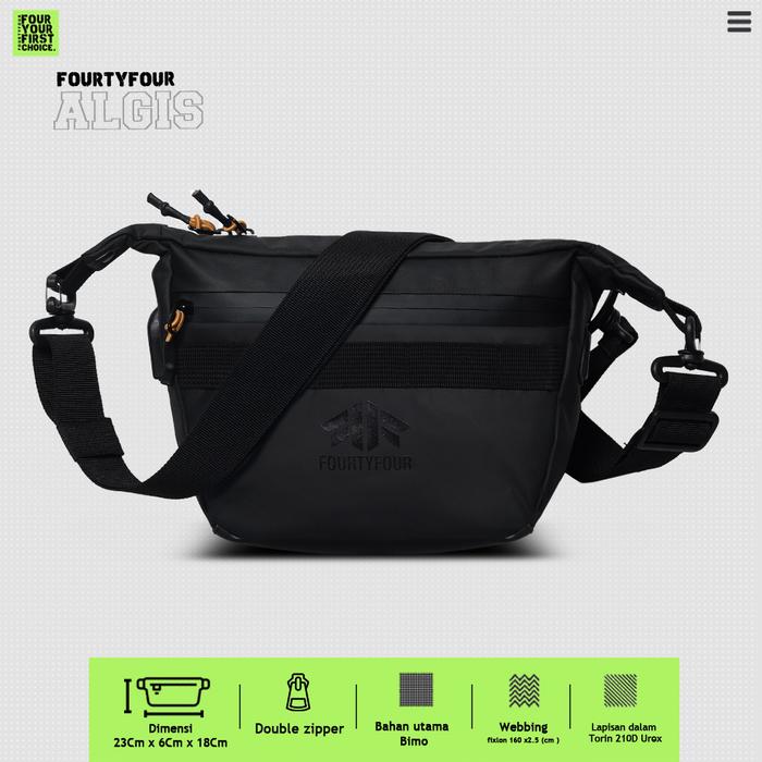 Gambar FOURTYFOUR ALGIS - Tas Selempang Anti Air Premium Fourtyfour - Slingbag Waterproof Pria Casual Fourtyfour - Black dari FOURTYFOUR IDN undefined Tokopedia