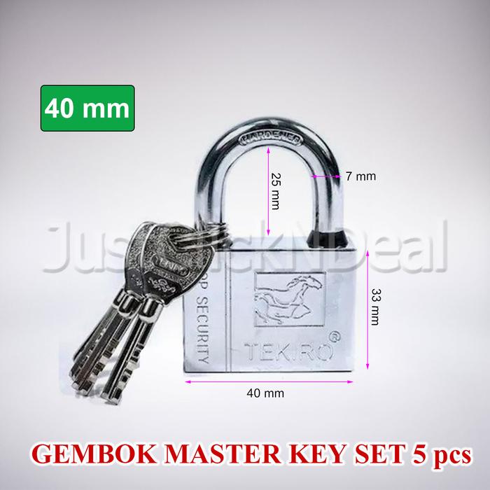 Gambar TEKIRO Gembok Set 5 pcs 40 50 mm Kunci Ruko Gerbang Pagar Master Key Padlock - 40 mm dari JustClickNDeal undefined Tokopedia