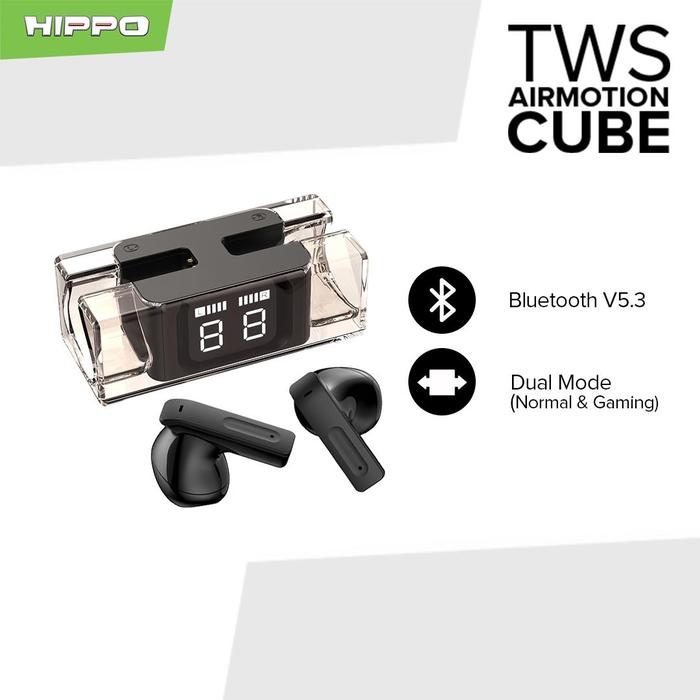 Gambar Hippo Elite TWS Airmotion Cube Bluetooth 5.3 True Wireless Stereo HiFi Sound Kontrol Volume Dengan Mic Earbuds Earphone Headset Mikrofon Headphones Smart Hitam Hijau Putih Ungu - Classic Black  dari Hippo Indonesia undefined Tokopedia