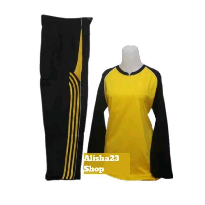 Gambar Setelan Baju Olahraga Wanita Muslimah model Reglan Tunik Turkis abu Celana Training Dewasa Polos Panjang Sport Kaos - Kuning Hitam, M dari Kios Setelan dan Seragam undefined Tokopedia