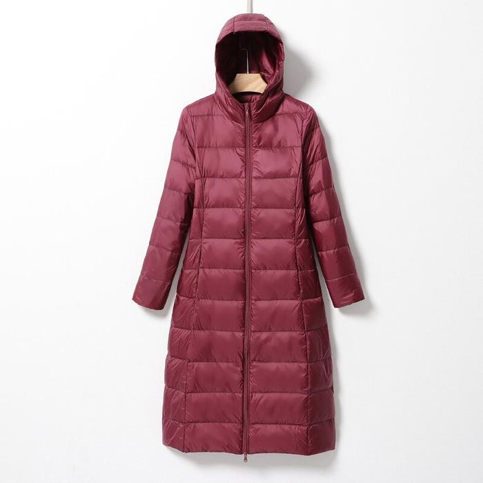 Gambar Jaket Panjang Wanita Keluaran Baru Wanita Ultra Ringan Mode Lutut Ramping Pas Bertudung Mantel Jaket Puffer Kasual Atasan Cewek Dewasa Baju Outer - Wine red, XXXXL dari Dogart Store undefined Tokopedia