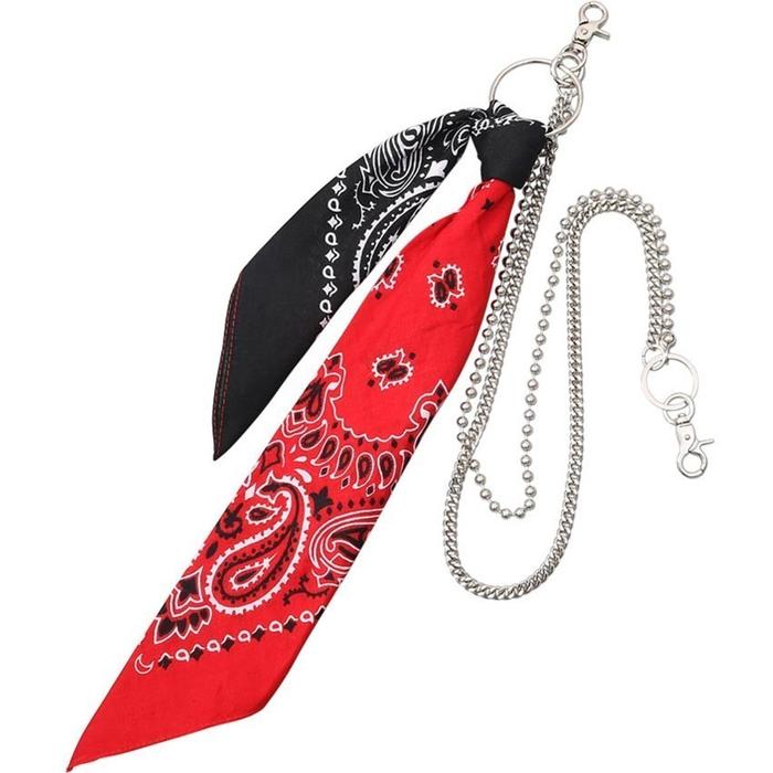 Gambar Punk Hiphop Rantai Pinggang Celana Jeans Cargo Chain Accesoris Fashion + Scarf Slayer Hip-Hop Square Bandana Bando - Hitam-Merah dari Kotak Artefak undefined Tokopedia