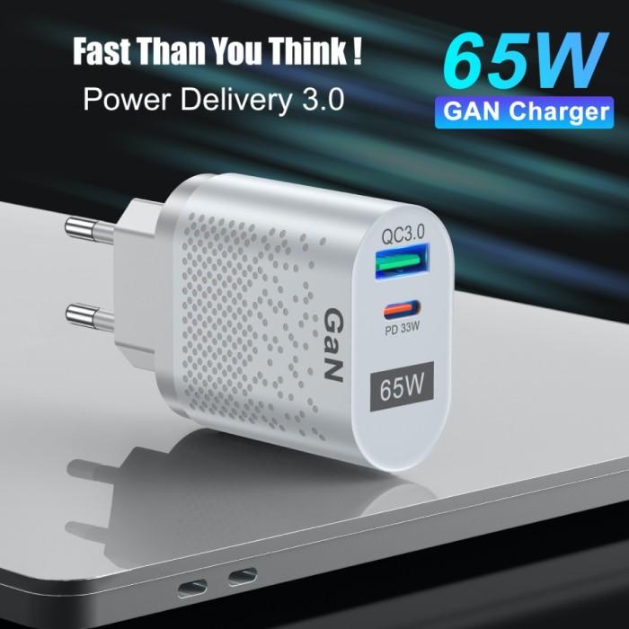 Gambar GaN Charger 65W USB QC3.0 PD 33W Fast Charge For iPhone Laptop Android - Putih dari MAXI BSG OFFICIAL undefined Tokopedia
