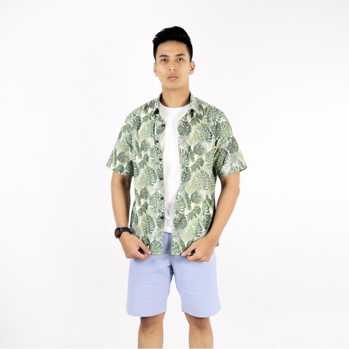 Gambar RICARDO Kemeja Pria Motif Printing Daun Hijau Lengan Pendek 32552 - hijau, M dari RICARDO DBRITANO undefined Tokopedia