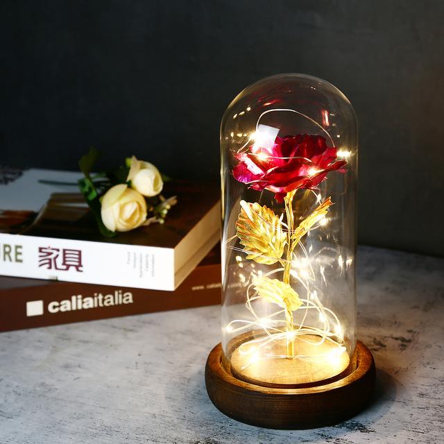 Gambar Lampu Hias Led Bunga Mawar Abadi Dekorasi Ruangan Kamar / Flower Glass Dome Led Beauty and The Beast - Pink Rose dari LED Smart Home undefined Tokopedia