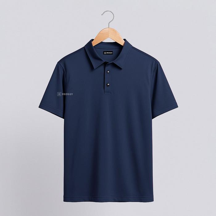 BROGUY Kaos Polo Shirt Pria Luxey Elastane Knit Simple Nyaman Black  Navy, M