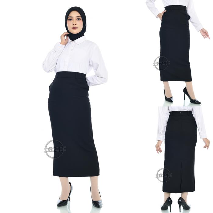 Gambar Rok Kerja Kantor Panjang Hitam Polos Model A line dan Span Wanita Pinggang Karet dan Pakai Kantong Saku Bahan Dasar Formal Untuk Kuliah dan Ospek Ukuran Standar dan Jumbo Big size - Span Hitam, S dari G21 undefined Tokopedia