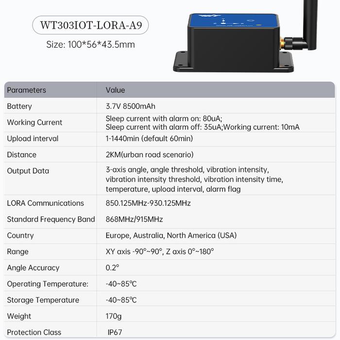 Gambar WitMotion WT303IOT-LORA- A9 Wireless Tilt/Vibration Alarm Angle Acceleration Sensor Remote Monitoring Anywhere, Anywhere for 5 Y - WT303IOT-LORA-A9 dari HEX Hobby undefined Tokopedia