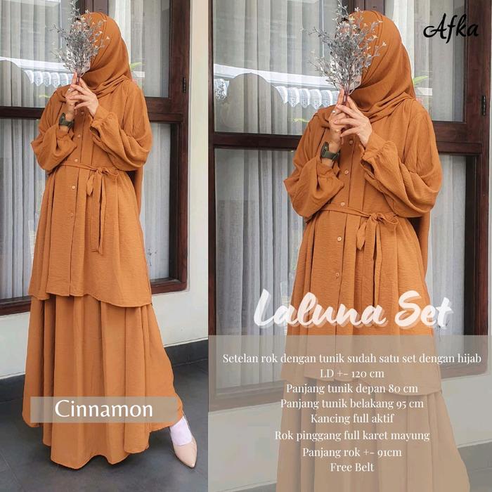 Gambar Laluna Set by Afka. Set Rok Tunik Pashmina Cringkel Polos. Set Syari - Cinamon dari Raintzane undefined Tokopedia