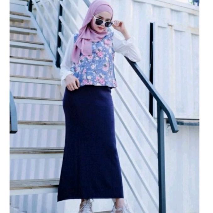 Gambar rok span lidi terbaru//rok span lidi murah Casual Muslim Panjang Wanita - navy dari juni fashion undefined Tokopedia