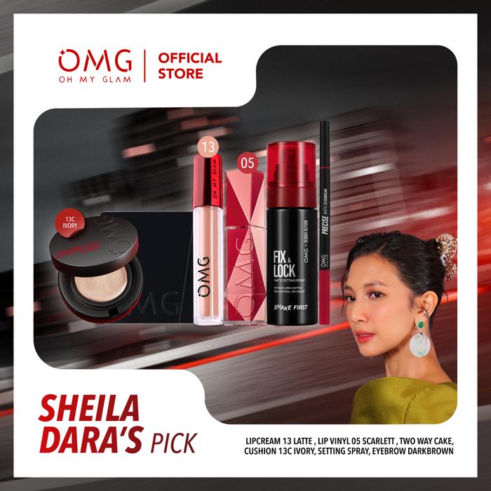 Gambar [Sheila Dara's Pick] OMG Oh My Glam Complete Set Make Up Special FFI (Cushion, Two Way Cake, Eyebrow, Lip Cream, Lip Vinyl, Setting Spray) - 13C Ivory, 21W Light dari OMG Store_NEW undefined Tokopedia