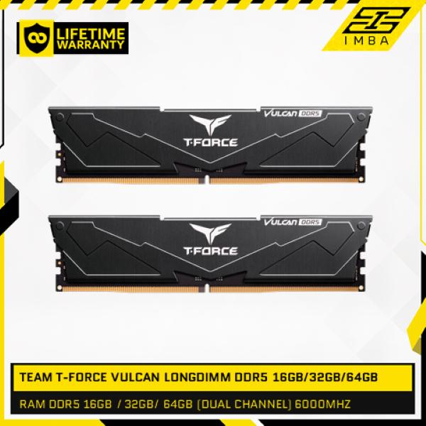Gambar TEAM T-FORCE VULCAN RAM LONGDIMM DDR5 16GB / 32GB / 64GB (DUAL CHANNEL) 6000MHZ BLACK - 16GB (2X8GB) 6000MHZ dari IMBA PC undefined Tokopedia