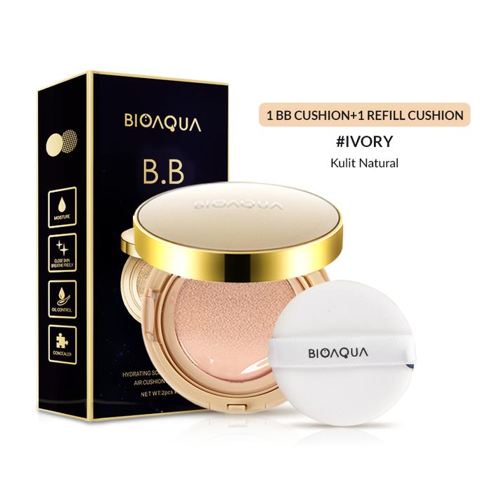 Gambar BUHOTEI BIOAQUA BB Cushion Poreless BB Cushion Kulit Berminyak Pore Minimising Full Coverage Flawless BB Cream Glowing BB Glow Tint Glossa Skin Recommended Long-lasting High Coverage BB Cream Super Wearing Air Cushion Waterproof 100% Original 15g+15g - Ivory White (15g+15g) dari Buhotei undefined Tokopedia