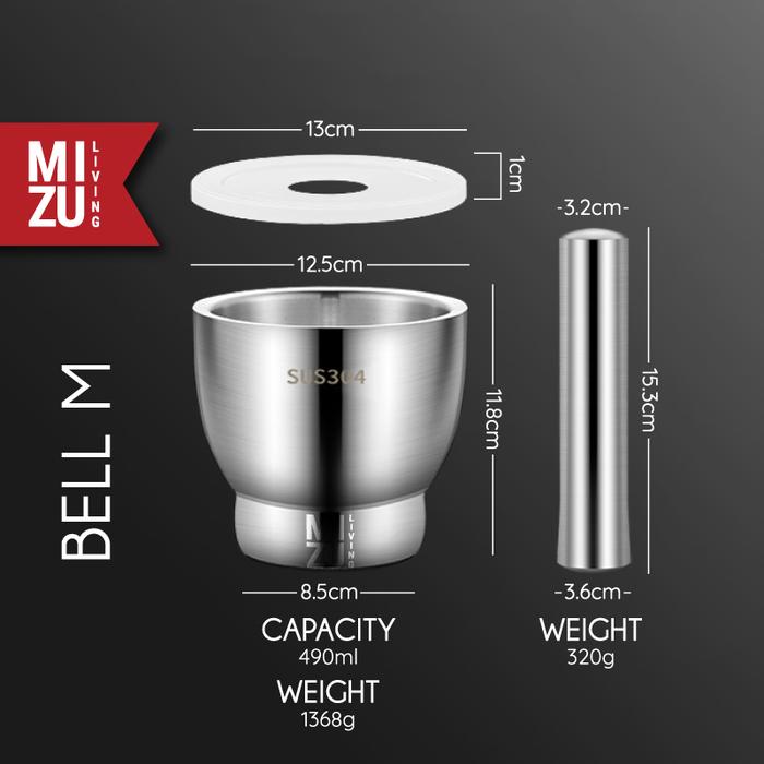 Gambar MIZU TSUBUSU M Mortar Pestle Ulekan Cobekan Tumbukan Obat Stainless Steel - BELL M dari MIZU LIVING undefined Tokopedia