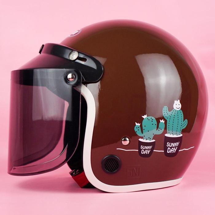 Gambar HELM BOGO MOTIF WANITA HIJAB FULLL LEHER MOTIF KAKTUS - COKLAT GLOSY, KACA DATAR HITAM dari PT.MLA HELMET PRODUCTION undefined Tokopedia