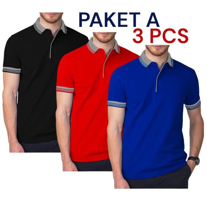 Gambar Ds - Paket 3pcs Kaos Polo Shirt Polos Kerah Seragam Lengan Pendek Pique - Baju, Katun, Atasan - Paket A, M dari DailyStore 21 undefined Tokopedia