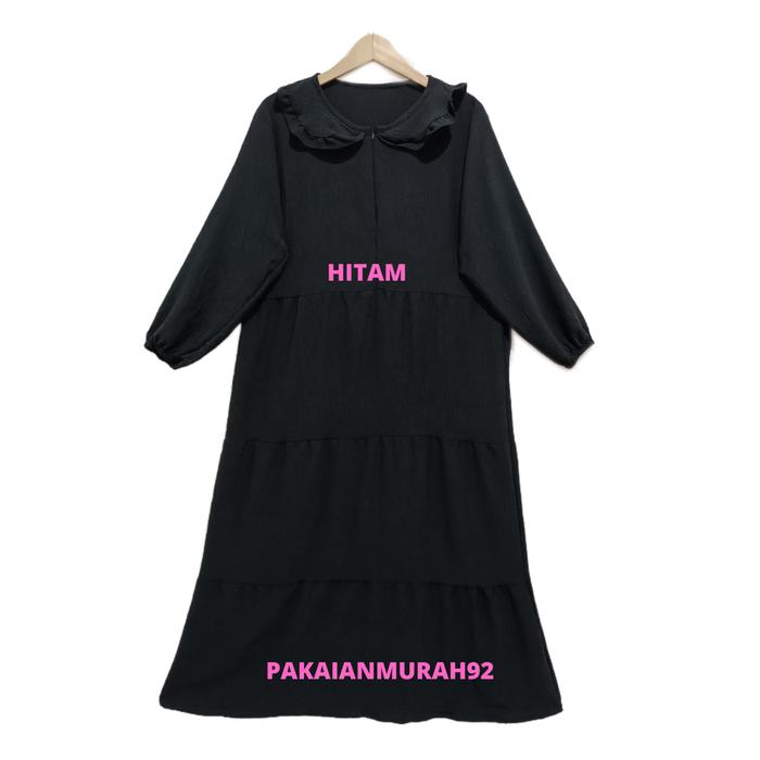 Gambar Gamis Renda Susun Muslim Bahan Crinkle Bisa Buat Busui - Hitam dari PAKAIANMURAH92 undefined Tokopedia