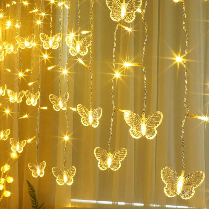 Gambar Vinnatsu -  Pink Fairy Lights led Butterfly Garland Curtain String Light For Living Room Christmas Room Bedroom Home Decoration - Warm White dari Vinnatsu undefined Tokopedia