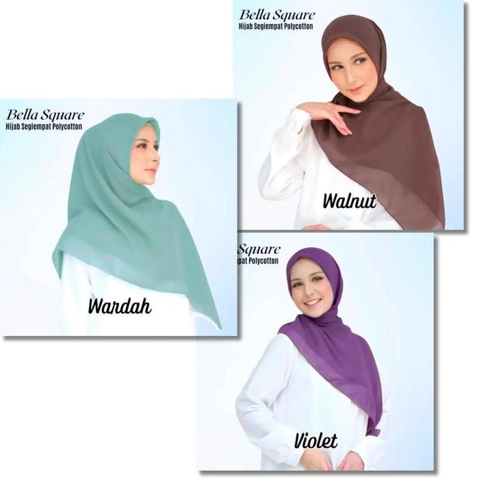 Gambar 3 PCS Kerudung Segi Empat Polos Bella Square Hijab Pollycotton Kerudung Segi Empat Polos Jilbab Bela Grosir Murah Rayie - WALNUT-WARDAH-VIOLET dari Star legging undefined Tokopedia