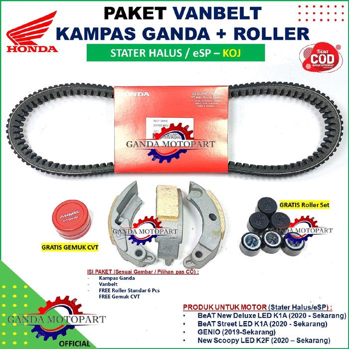 Gambar PAKET VANBELT KAMPAS GANDA PLUS ROLLER STANDAR GENIO BEAT NEW LED DELUXE STREET NEW ALL GENIO K0J KOJ dari Ganda Motopart_NEW undefined Tokopedia