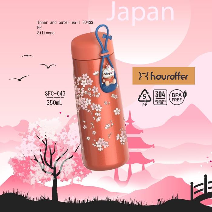 Gambar Houroffer Botol Minum Thermos Series Sakura SFC-643 Vacuum Flask 350ml With Handle dan Silicon Hijau - Red dari HOUROFFER OFFICIAL undefined Tokopedia