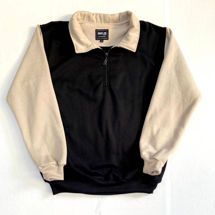 Gambar Half Zipper Sweater Combinasi Polos Hitam Beige / Turtleneck / Half Zip Sweatshirt Fleece - Hitam-Beige, M dari Naila18 undefined Tokopedia